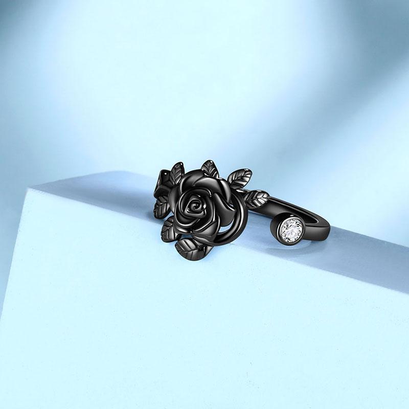 3D Flower Rose Wrap Open Ring 925 Sterling Silver - Rings - Aurora Tears