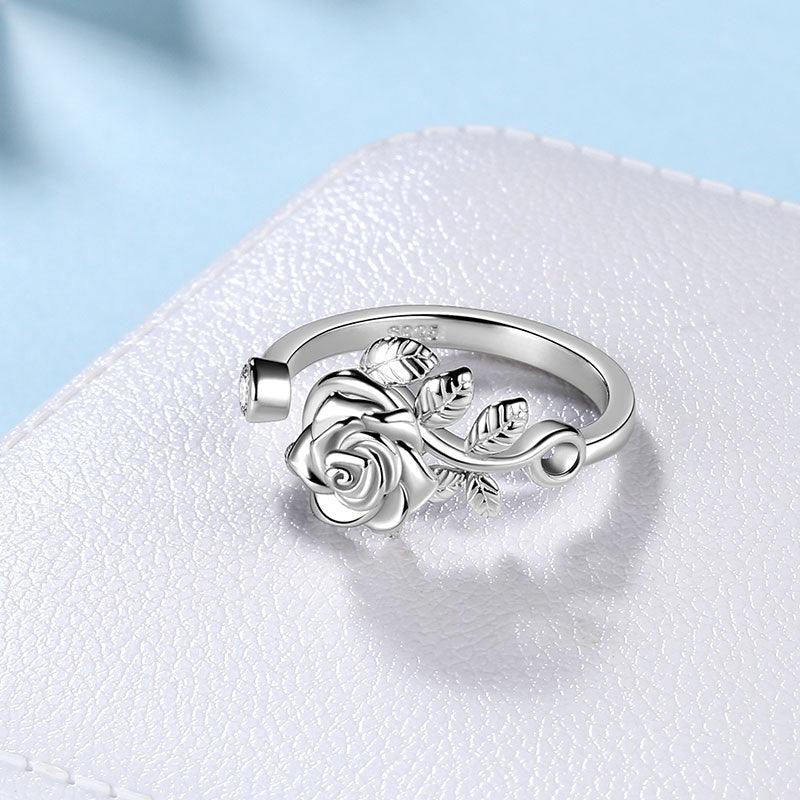 3D Flower Rose Wrap Open Ring 925 Sterling Silver - Rings - Aurora Tears