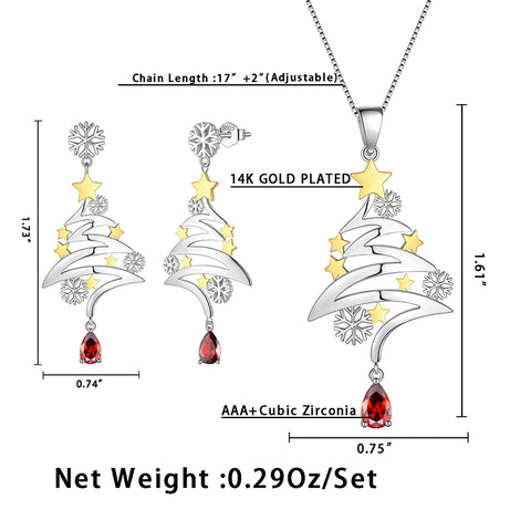 925 Sterling Silver Fine Jewelry Cute Christmas Tree Necklace/ Dangle Earrings Christmas Costume Jewelry Set Gifts for Women Girls