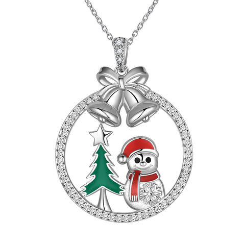 925 Sterling Silver Christmas Tree Snowman Snowflake Jingle Bell Christmas Necklace,Cute Santa Claus Snowman Pendant Necklace for Women Girls Christmas Jewelry Gifts for Families Friends - Aurora Tears Jewelry