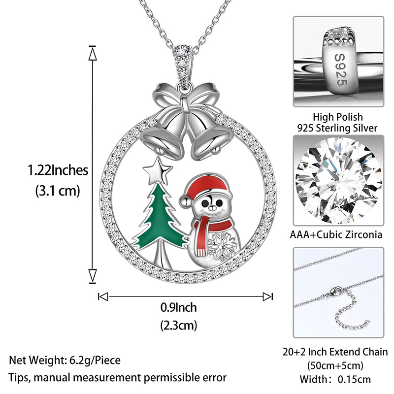 925 Sterling Silver Christmas Tree Snowman Snowflake Jingle Bell Christmas Necklace,Cute Santa Claus Snowman Pendant Necklace for Women Girls Christmas Jewelry Gifts for Families Friends - Aurora Tears Jewelry