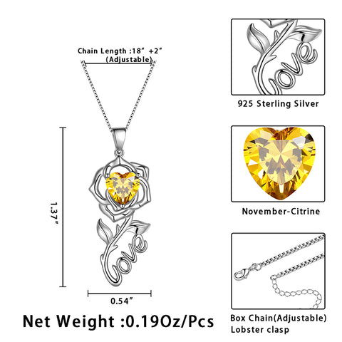 Rose Love Neckalce,925 Sterling Silver Birthstone Pendant Necklace Jewelry Gifts for Women - Aurora Tears Jewelry