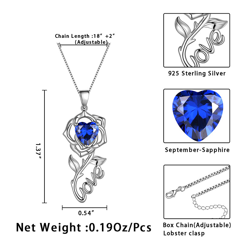 Rose Love Neckalce,925 Sterling Silver Birthstone Pendant Necklace Jewelry Gifts for Women - Aurora Tears Jewelry