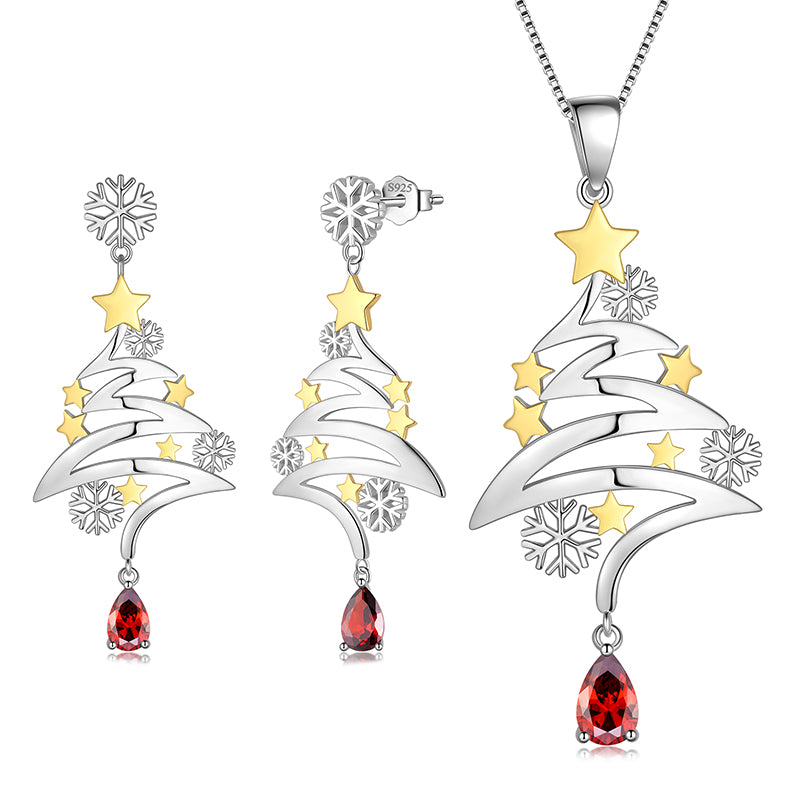 925 Sterling Silver Fine Jewelry Cute Christmas Tree Necklace/ Dangle Earrings Christmas Costume Jewelry Set Gifts for Women Girls - Aurora Tears Jewelry