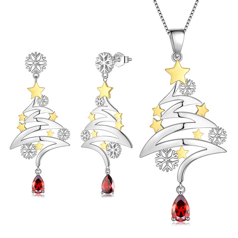 925 Sterling Silver Fine Jewelry Cute Christmas Tree Necklace/ Dangle Earrings Christmas Costume Jewelry Set Gifts for Women Girls - Aurora Tears Jewelry