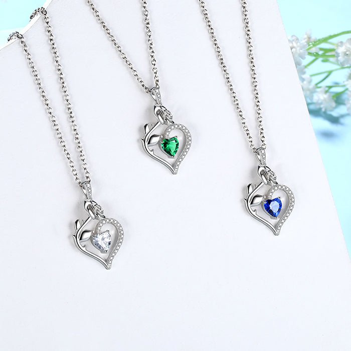 Women Birthstone Necklace Rose Flower Heart Pendant Necklace Fine Jewelry Anniversary Birthday Christmas Gifts for Girls - Aurora Tears Jewelry