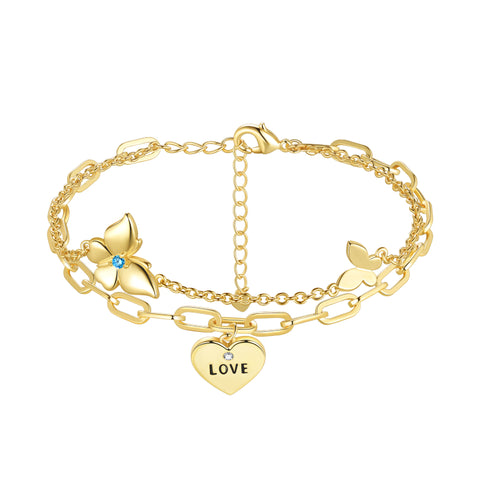 Dainty Gold/Silver Bracelets for Women,14K Gold Filled Adjustable Layered Bracelet,Butterfly Link Bracelets for Women Jewelry