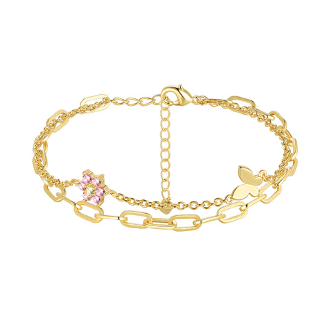 Dainty Gold/Silver Bracelets for Women Jewelry Layered Heart/Butterfly Link Bracelets  - Aurora Tears Jewelry