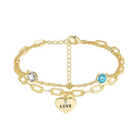 Dainty Gold/Silver Bracelets for Women,14K Gold Filled Adjustable Layered Bracelet,Love Link Bracelets for Women Jewelry