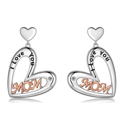 Mom Love Heart Earrings Hoop, Mom Earrings Studs for Mother,Best Mom Drop Hoops Birthday Gift for Mom/Grandma
