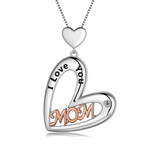 I Love You Mom Heart Necklace, Mom Pendant Necklace for Mother,Best Mom Necklace Birthday Gift for Mom/Grandma