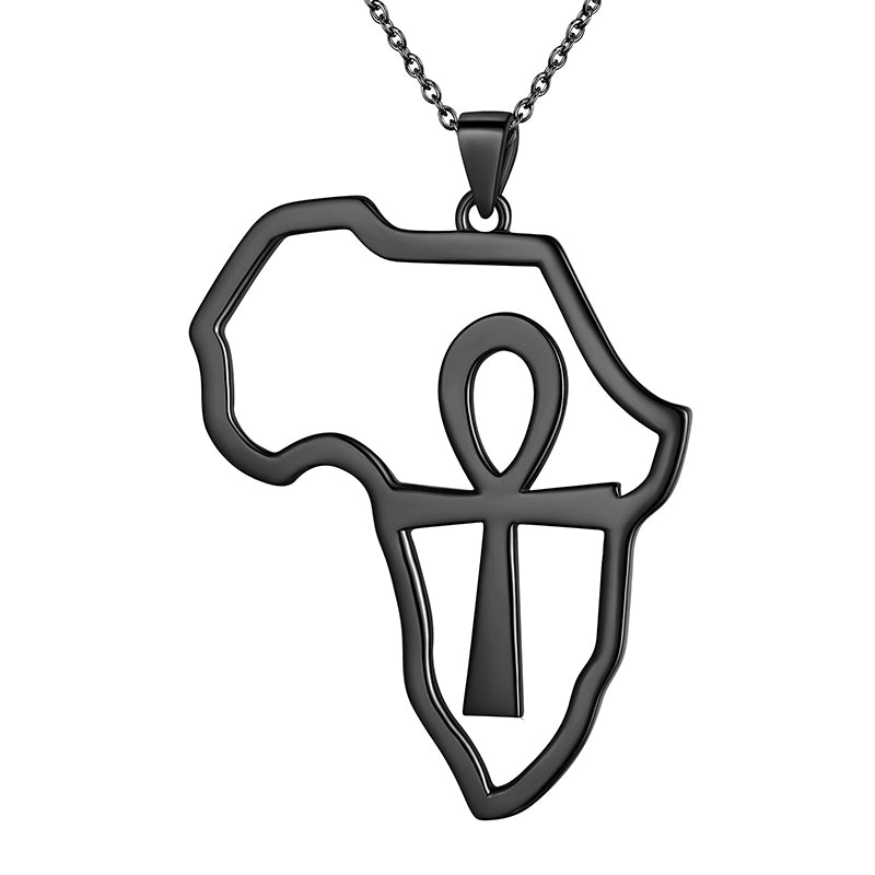 925 Sterling Silver Africa Map Egypt Ankh Cross Necklace Pendant for Men Womens - Necklaces - Aurora Tears