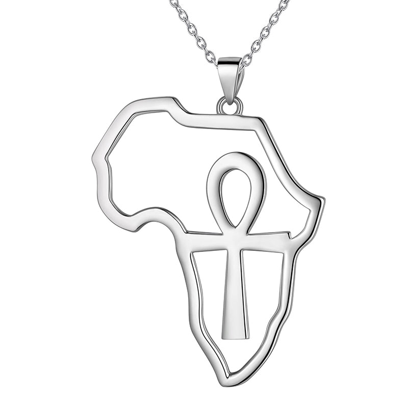 925 Sterling Silver Africa Map Egypt Ankh Cross Necklace Pendant for Men Womens - Necklaces - Aurora Tears