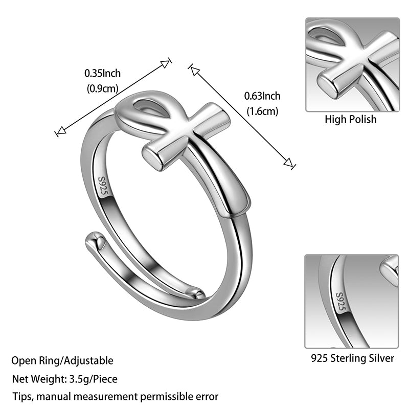 925 sterling silver egyptian ankh cross ring adjustable men womens 0081 4
