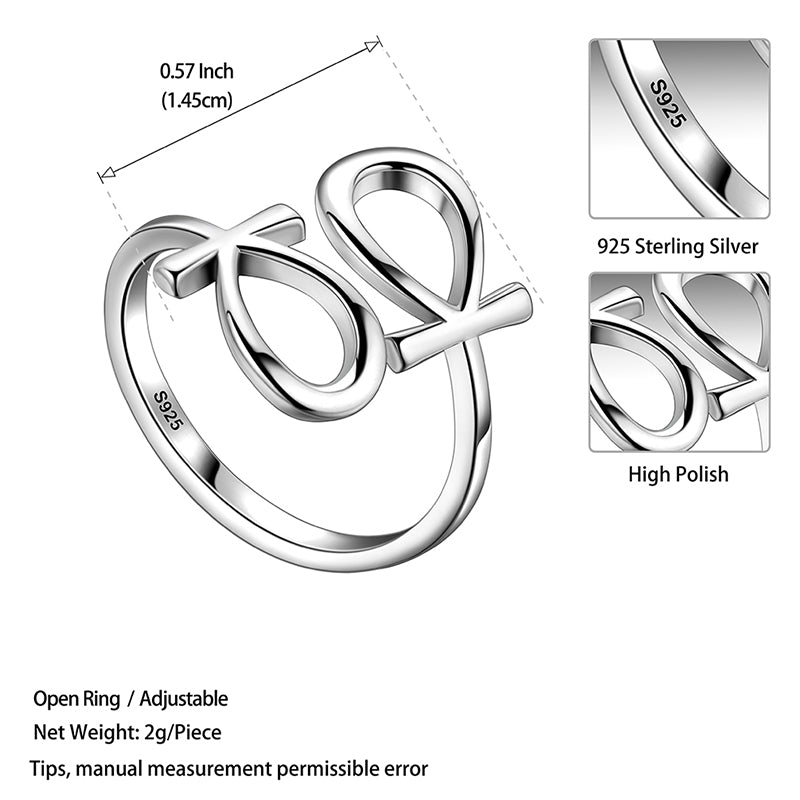 925 Sterling Silver Egyptian Ankh Cross Ring Adjustable Unisex - Rings - Aurora Tears
