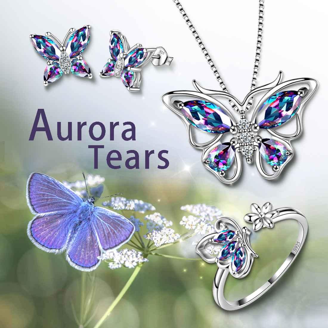 Butterfly Mystic Rainbow Topaz Jewelry Sets 4PCS Sterling Silver - Jewelry Set - Aurora Tears Jewelry