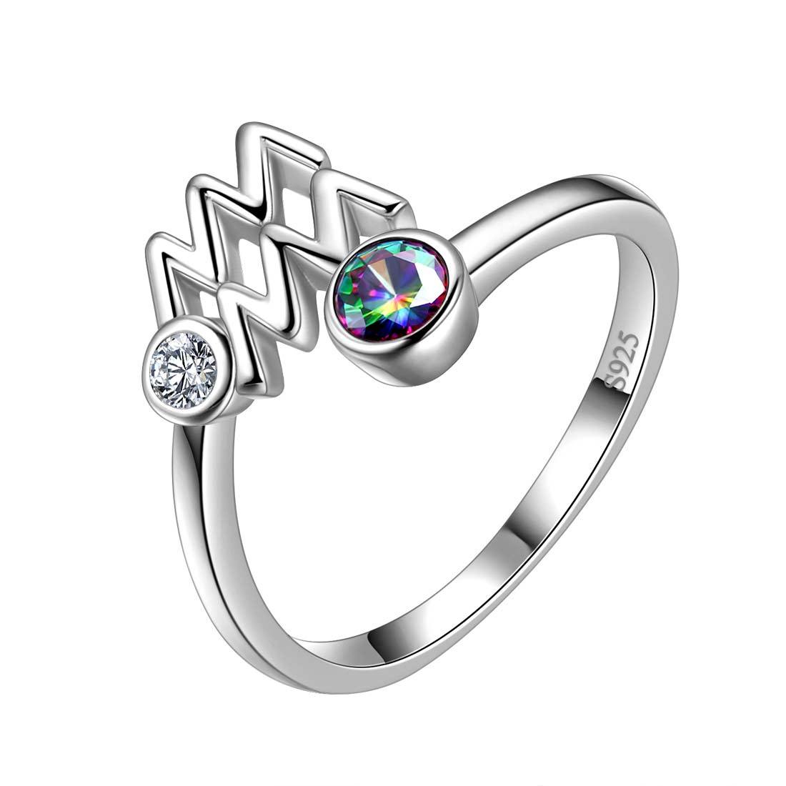 Aquarius Zodiac Open Rings 925 Sterling Silver Aurora Tears Jewelry