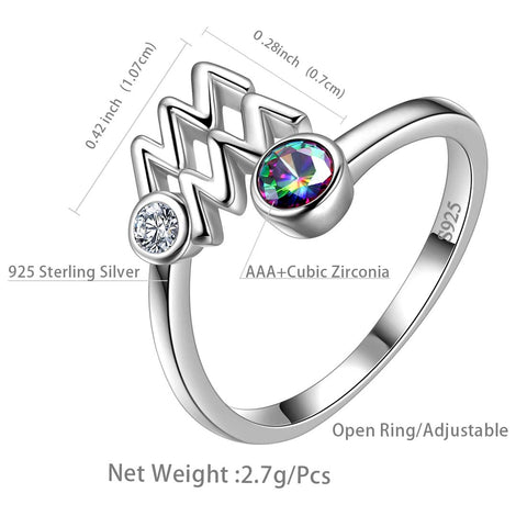 Aquarius Zodiac Open Rings 925 Sterling Silver - Rings - Aurora Tears Jewelry