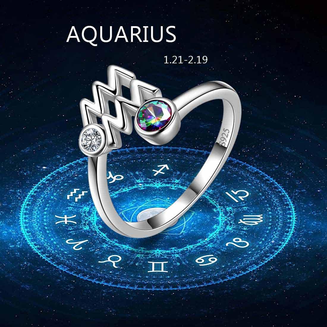 Aquarius Zodiac Open Rings 925 Sterling Silver - Rings - Aurora Tears Jewelry