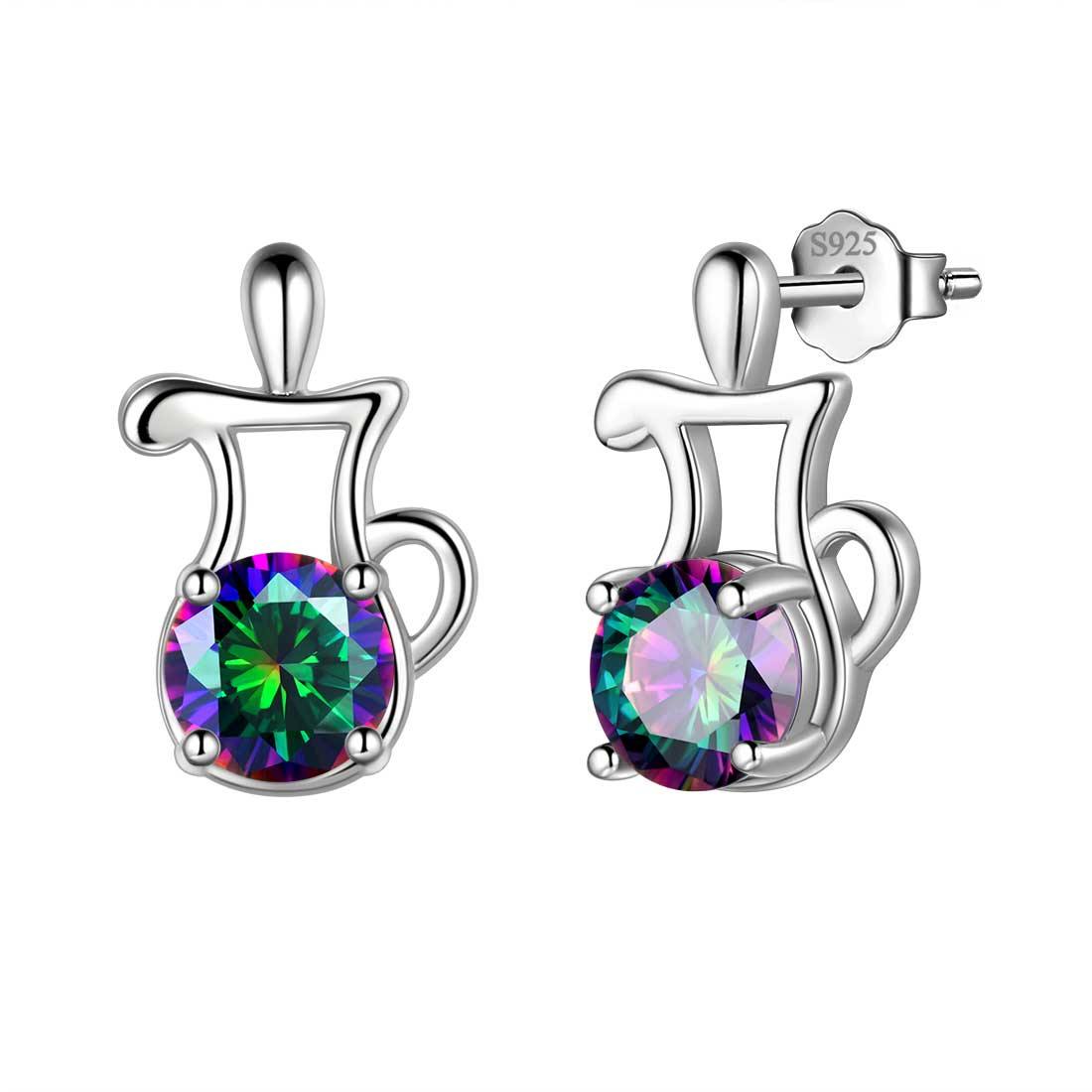 Aquarius Stud Earrings Sterling Silver Mystic Rainbow Topaz Aurora Tears Jewelry