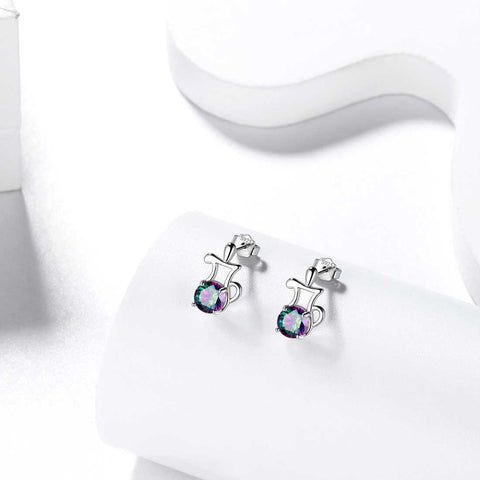 Aquarius Stud Earrings Sterling Silver Mystic Rainbow Topaz - Earrings - Aurora Tears Jewelry