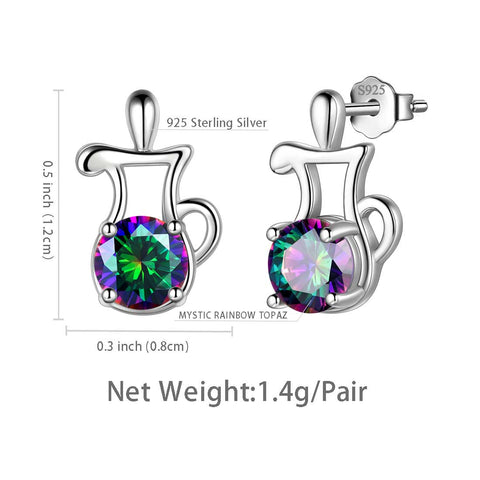 Aquarius Stud Earrings Sterling Silver Mystic Rainbow Topaz - Earrings - Aurora Tears Jewelry