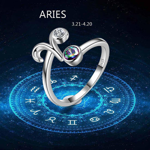 Aries Zodiac Open Rings 925 Sterling Silver - Rings - Aurora Tears Jewelry