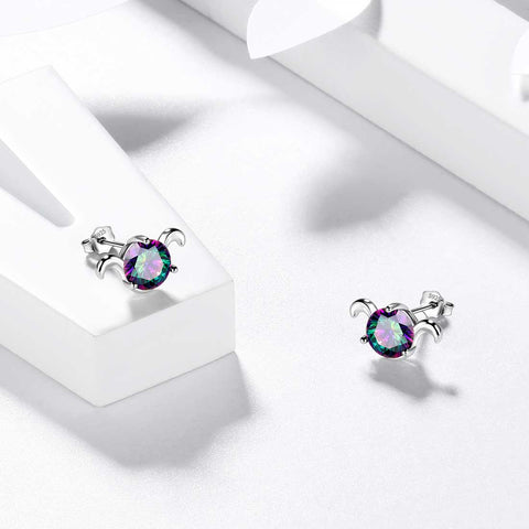 Aries Stud Earrings Sterling Silver Mystic Rainbow Topaz - Earrings - Aurora Tears Jewelry