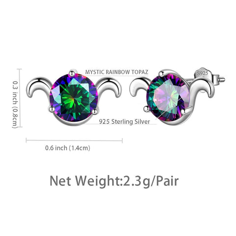 Aries Stud Earrings Sterling Silver Mystic Rainbow Topaz - Earrings - Aurora Tears Jewelry