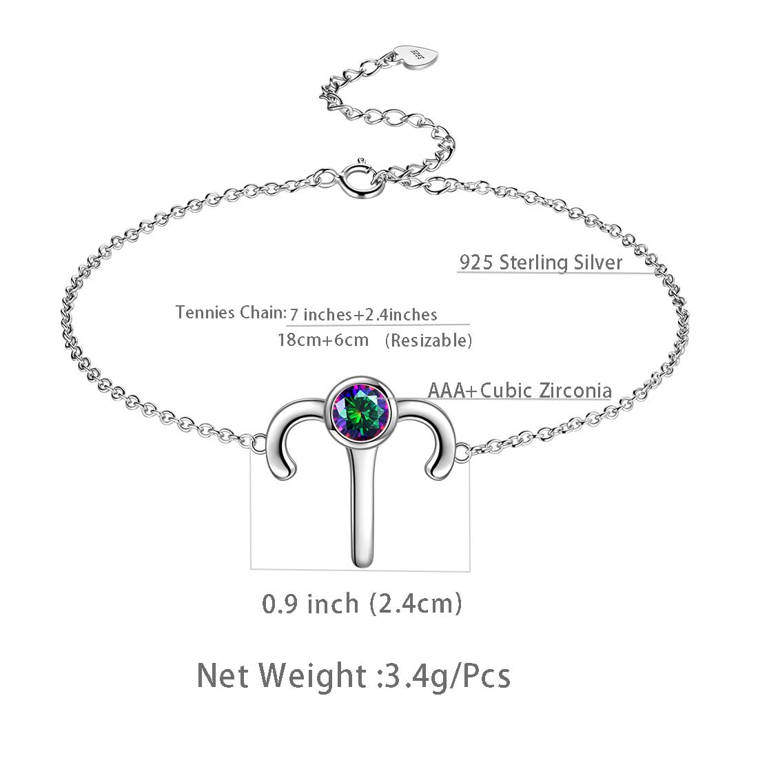 Aries Bracelet Sterling Silver Mystic Rainbow Topaz - Bracelet - Aurora Tears Jewelry