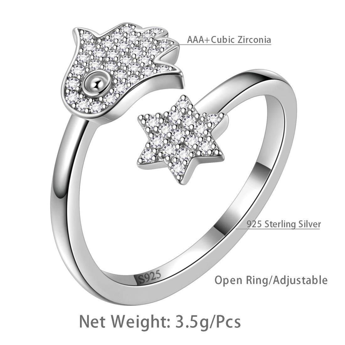 Hamsa Fatima Hand and Star of David Rings Aurora Tears - Rings - Aurora Tears Jewelry