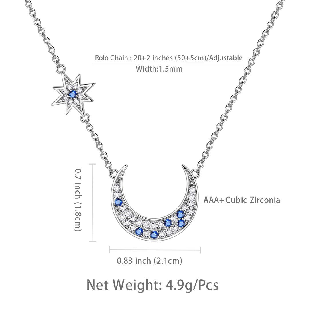 Moon Star Pendant Necklaces 925 Sterling Silver Aurora Tears - Necklaces - Aurora Tears Jewelry