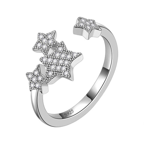 Pentagram Stars Adjustable Rings 925 Sterling Silver Aurora Tears - Rings - Aurora Tears Jewelry