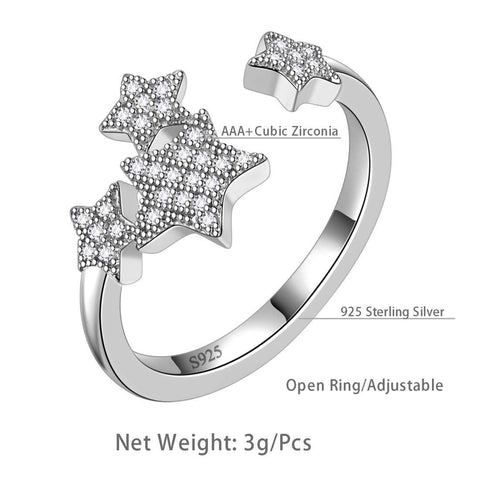 Pentagram Stars Adjustable Rings 925 Sterling Silver Aurora Tears - Rings - Aurora Tears Jewelry