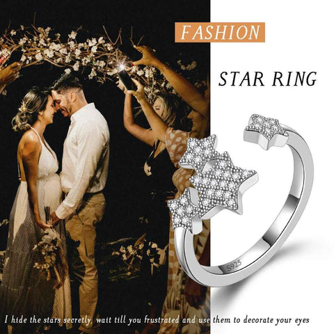 Pentagram Stars Adjustable Rings 925 Sterling Silver Aurora Tears - Rings - Aurora Tears Jewelry