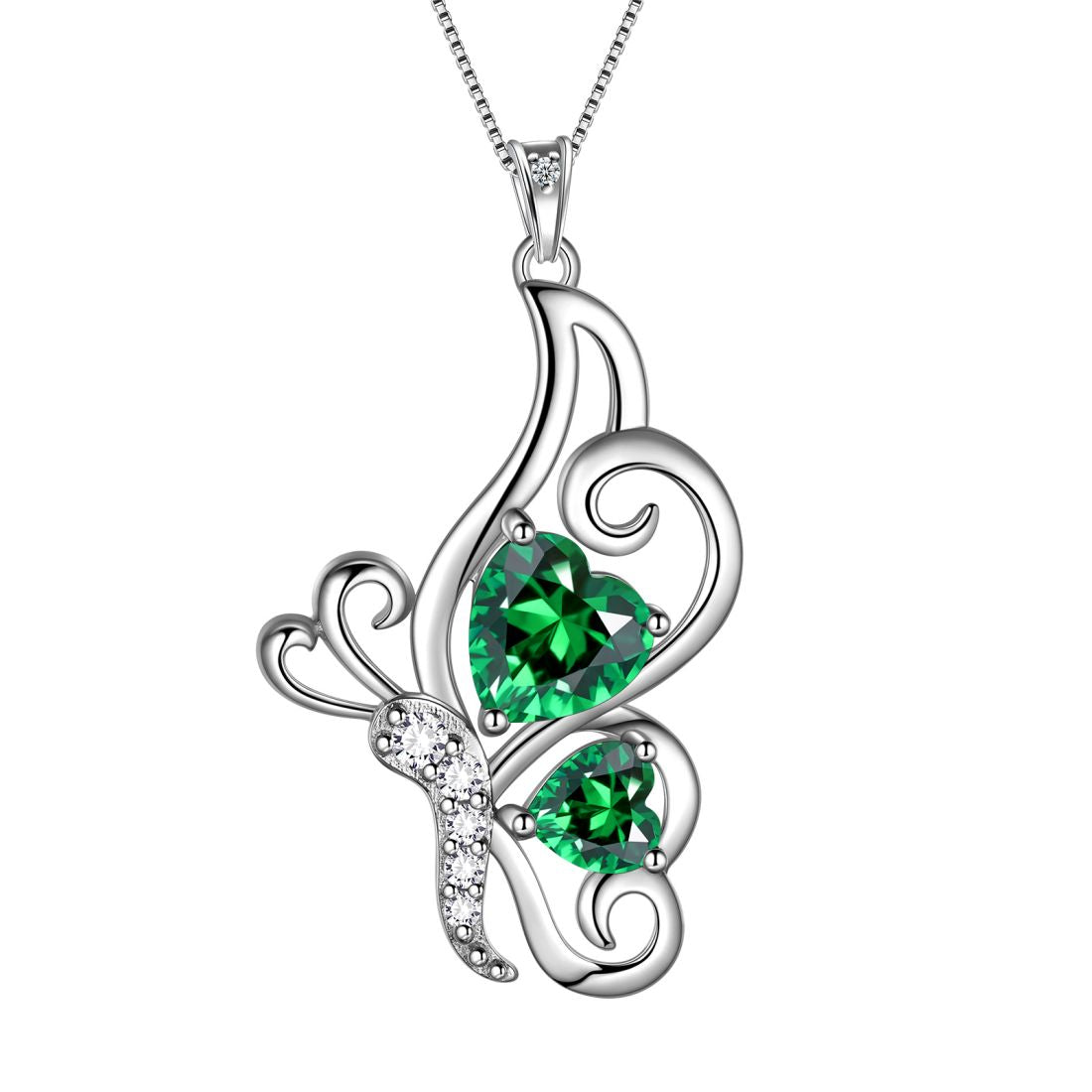 Women Heart Butterfly Necklace Birthstone Pendant Chain - Necklaces - Aurora Tears Jewelry