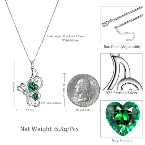 Butterfly Birthstone May Emerald Necklace Sterling Silver - Necklaces - Aurora Tears