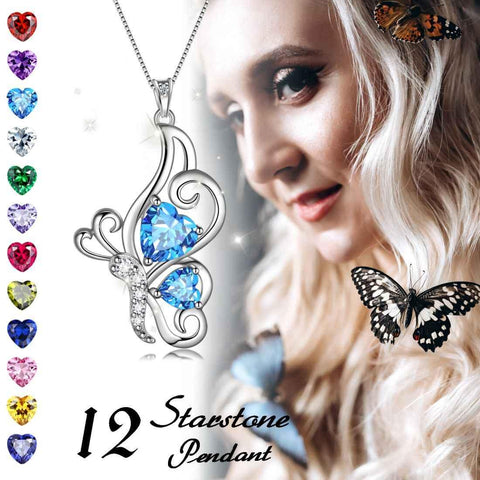 Butterfly Birthstone April Diamond Necklace Sterling Silver - Necklaces - Aurora Tears
