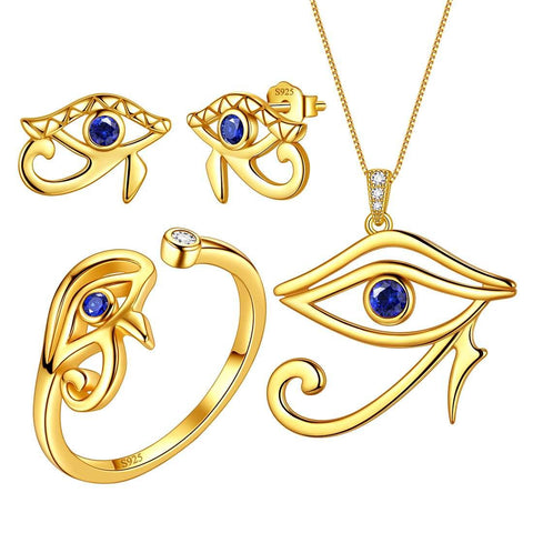 Egyptian Eye of Horus Jewelry Sets 4pcs Necklace Ring Earrings - Jewelry Set - Aurora Tears Jewelry