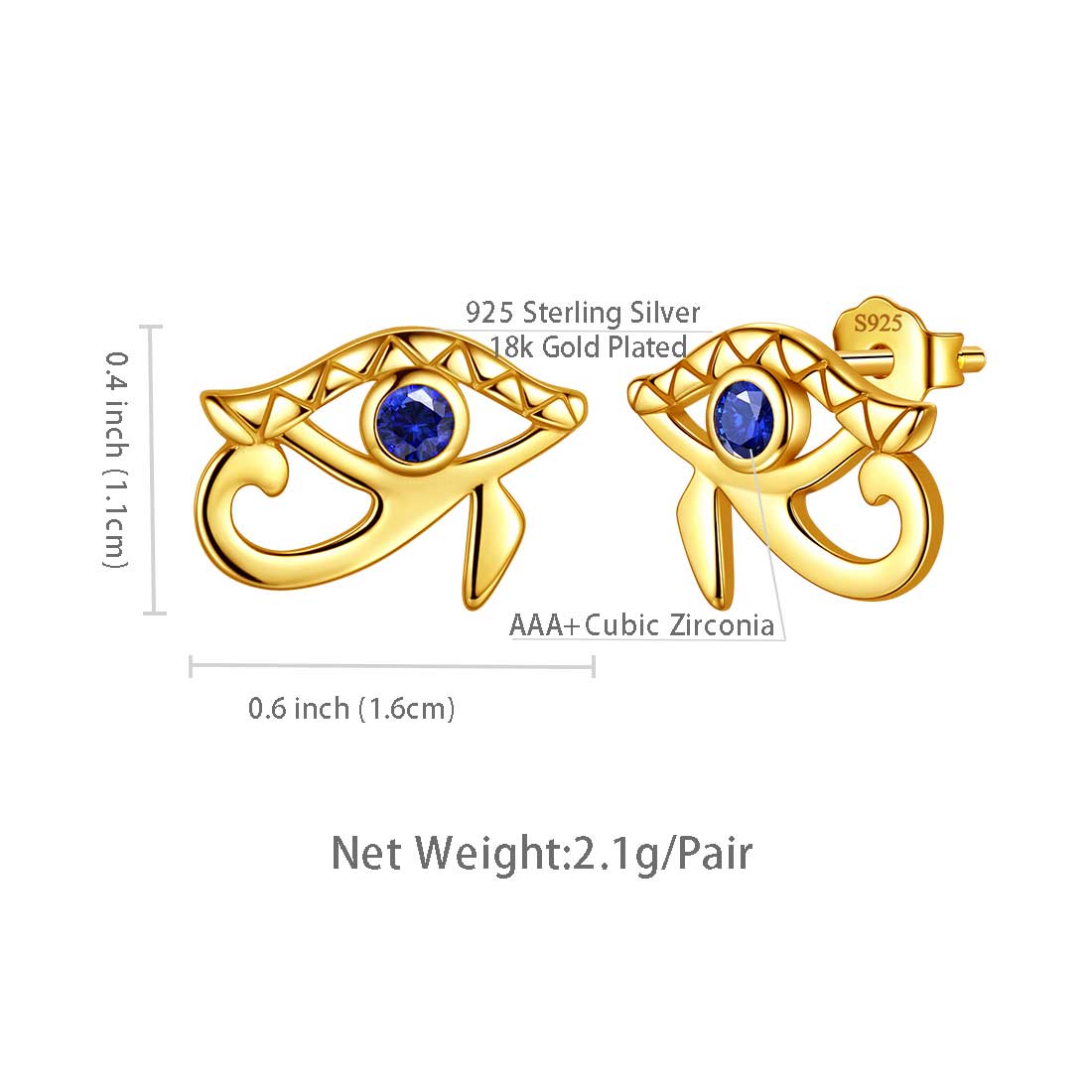 Ancient Egyptian Eye of Horus Earrings Studs - Earrings - Aurora Tears Jewelry