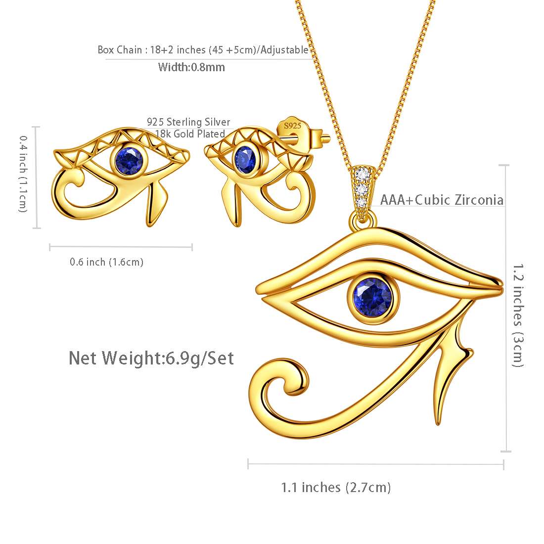 Egyptian Eye of Horus Earrings Necklace Jewelry Sets 3PCS - Jewelry Set - Aurora Tears Jewelry