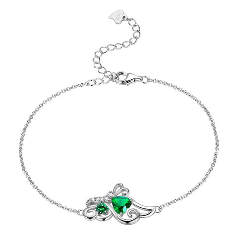 Women Heart Butterfly Bracelet Birthstone 925 Sterling Silver - Bracelet - Aurora Tears Jewelry