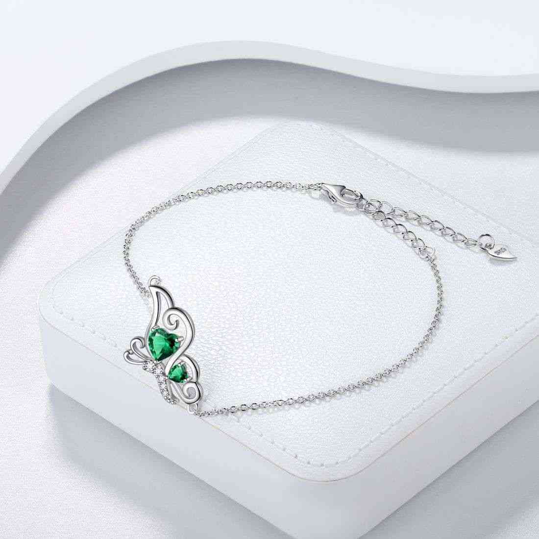 Women Heart Butterfly Bracelet Birthstone 925 Sterling Silver - Bracelet - Aurora Tears Jewelry