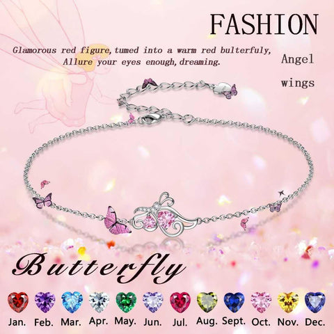 Butterfly Birthstone October Tourmaline Bracelet Sterling Silver - Bracelet - Aurora Tears