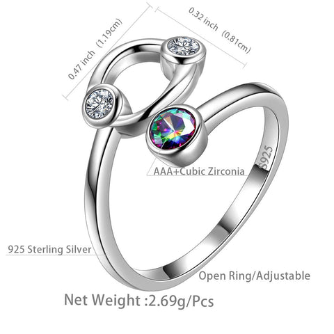 Cancer Zodiac Open Rings 925 Sterling Silver - Rings - Aurora Tears Jewelry