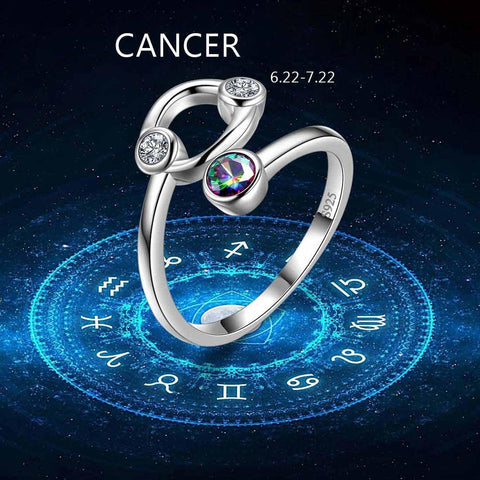 Cancer Zodiac Open Rings 925 Sterling Silver - Rings - Aurora Tears Jewelry