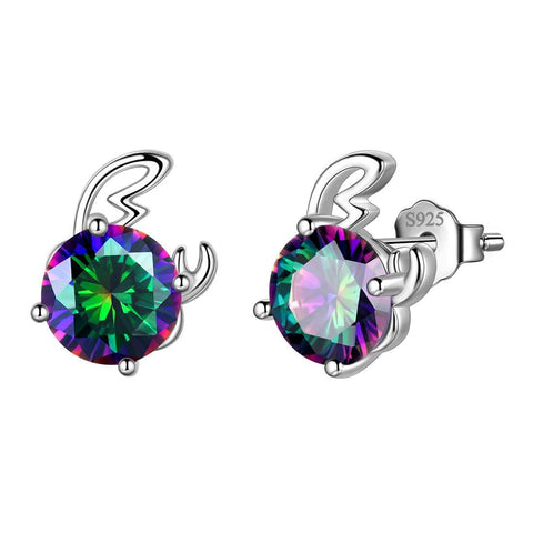 Cancer Stud Earrings Sterling Silver Mystic Rainbow Topaz Aurora Tears Jewelry