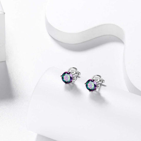 Cancer Stud Earrings Sterling Silver Mystic Rainbow Topaz - Earrings - Aurora Tears Jewelry