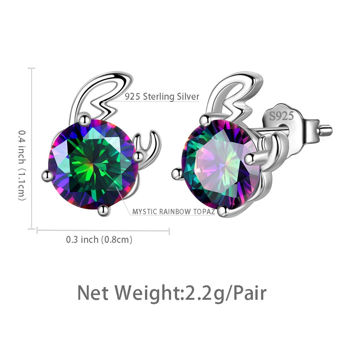 Cancer Stud Earrings Sterling Silver Mystic Rainbow Topaz - Earrings - Aurora Tears Jewelry