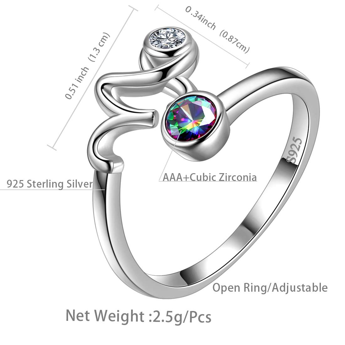Capricorn Zodiac Open Rings 925 Sterling Silver - Rings - Aurora Tears Jewelry